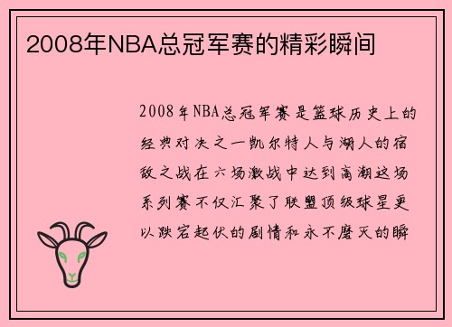 2008年NBA总冠军赛的精彩瞬间